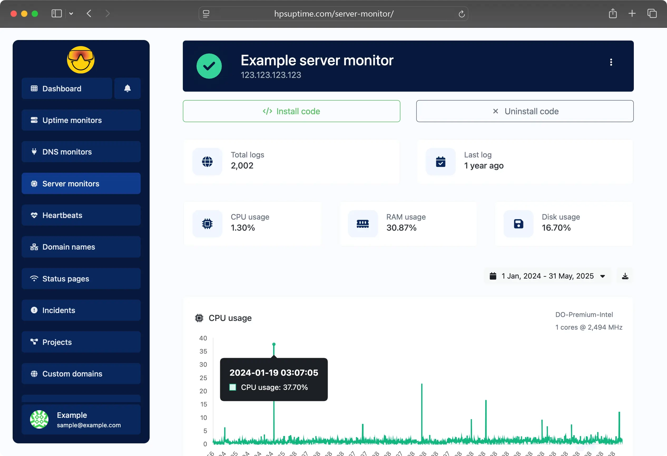 Screenshot of the app server monitor page